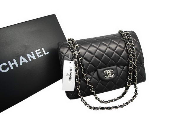 AAA Chanel Jumbo Double Flaps Bag Black Original Lambskin Leather A36097 Silver Online